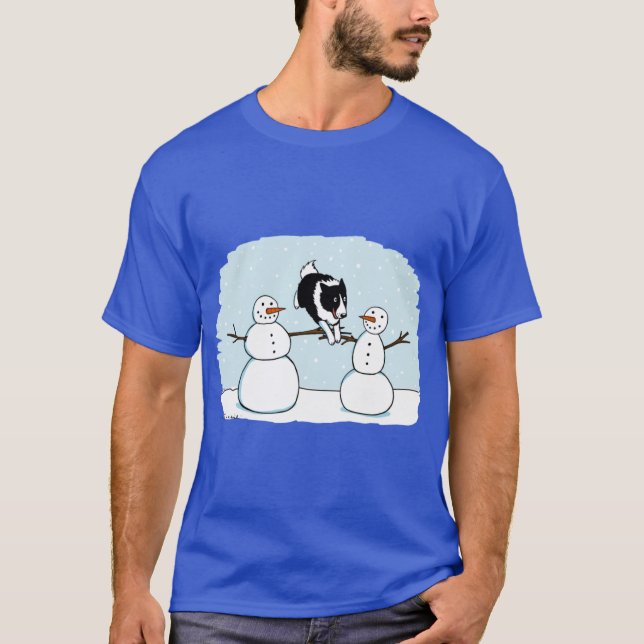 T-shirt Winter Fun Border Collie with Snowmen Cute Dog Hol (Devant)