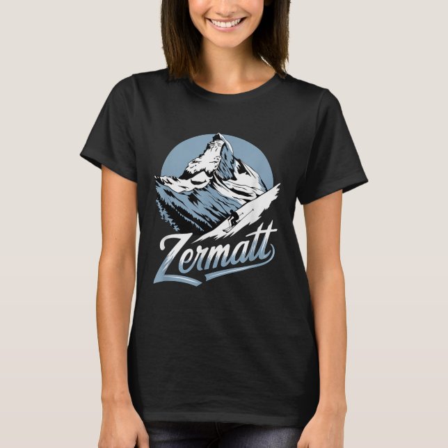 T-shirt Winter Skiing Adventure, Zermatt Mountain Ski Fun  (Devant)