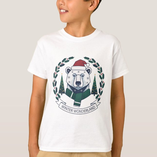 T-shirt Winter Wonderland Bear – Cute Santa Hat Christmas  (Devant)