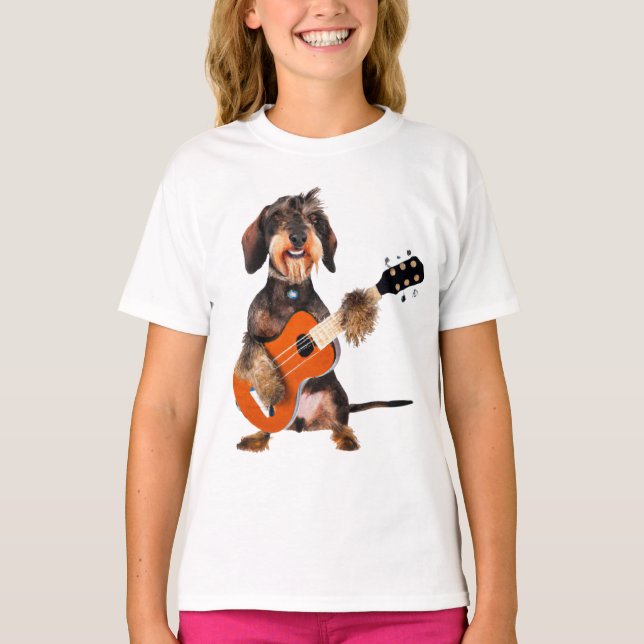 T-shirt Wirehair Dachshund Jouer à la guitare acoustique (Devant)