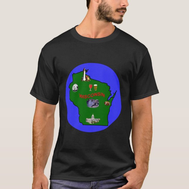 T-shirt Wisconsin avec Attractions de l'Etat Hommes Unisex (Devant)