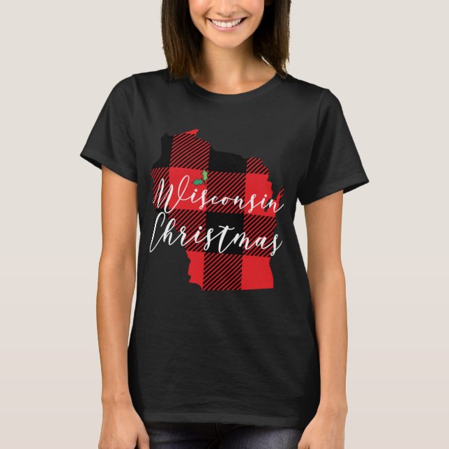 T-shirt Wisconsin Christmas Buffalo Plaid State Holiday (Devant)