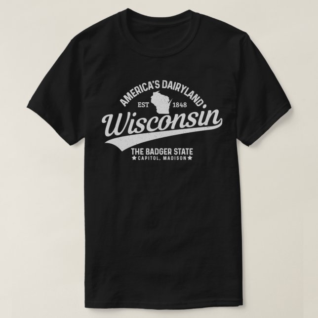 T-shirt Wisconsin The Badger State EST 1848 State Map Gift (Design devant)