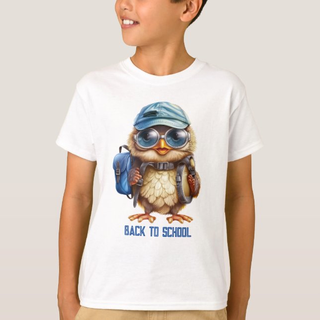 T-shirt Wise Owl avec sac à dos bleu, casquettes et lunett (Devant)