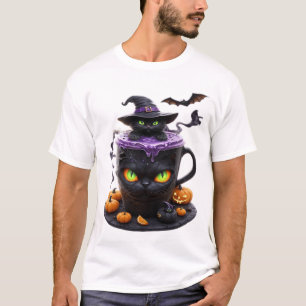 T-shirt Witch Cat Halloween Latte  Café mignon et effrayan