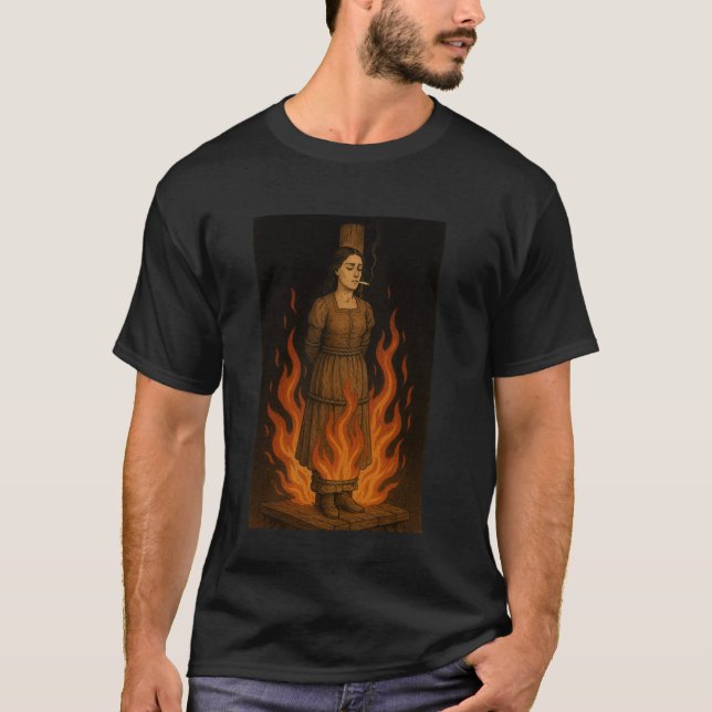 T-shirt Witch Lighting Cigarette With Flames Occult Unholy (Devant)