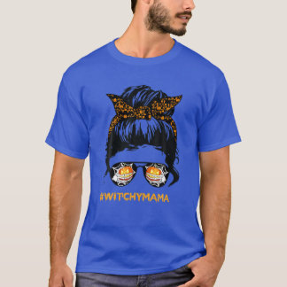 T-shirt Witchy Mama Messy Bun Skeleton Citrouille Hallow