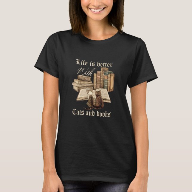 T-shirt With Cats And Books Pets Books 2 (Devant)