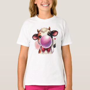 T-Shirt with cute cow blowing bubble gum