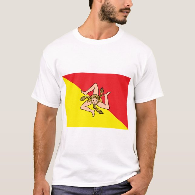 T Shirt with Flag of Sicily, Italy (Front)