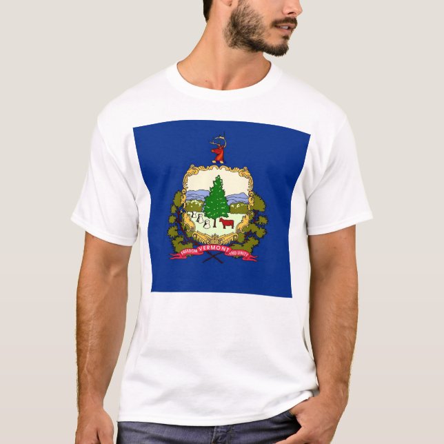 T Shirt with Flag of Vermont State USA (Front)