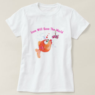 T-Shirt with Funny Fish and Worm - Your Text