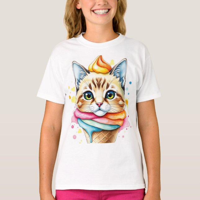 T-shirt with ice-cream and cat (Front)