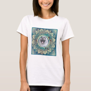 T shirt with Kees on bluegreen mandala