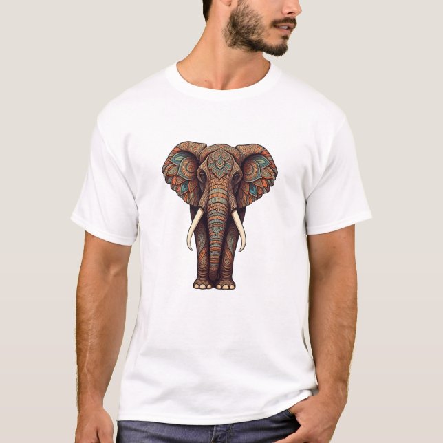 T shirt with mandala elephant design (Front)