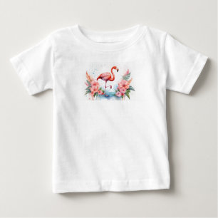 T-Shirt with pink flamingo and flowers for girl.