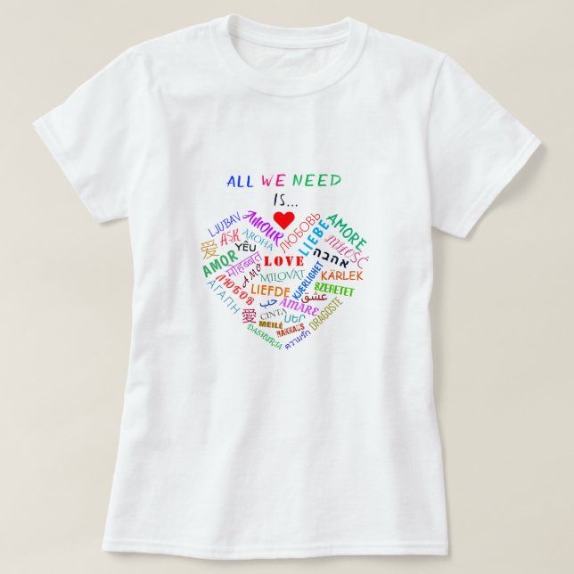 T-Shirt with Text Multi Language Love Word (Design Front)