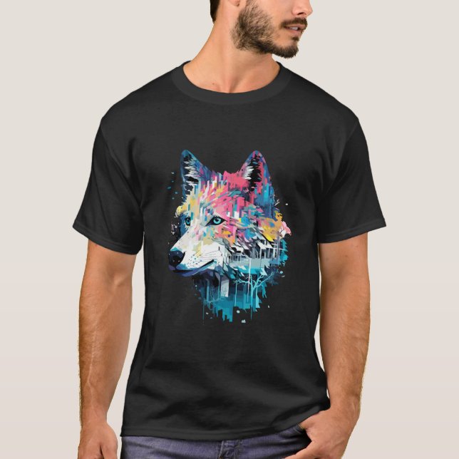 T-shirt Wolf Alpha Animal World Predator Wild Nature Art (Devant)