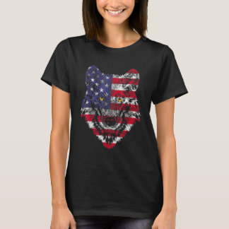 T-shirt Wolf American Flag Independence Patriotique Usa 4e