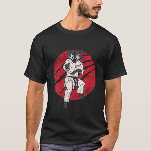 T-shirt Wolf Black Belt Martial Arts Karate Taekwondo Figh (Devant)