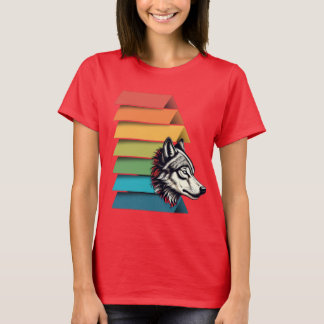 T-shirt Wolf Breaking Through Color Stripes – Bold Graphic