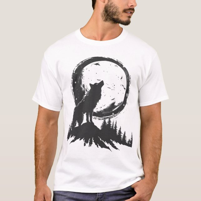 T-shirt Wolf Classique Au Feu De La Lune (Devant)