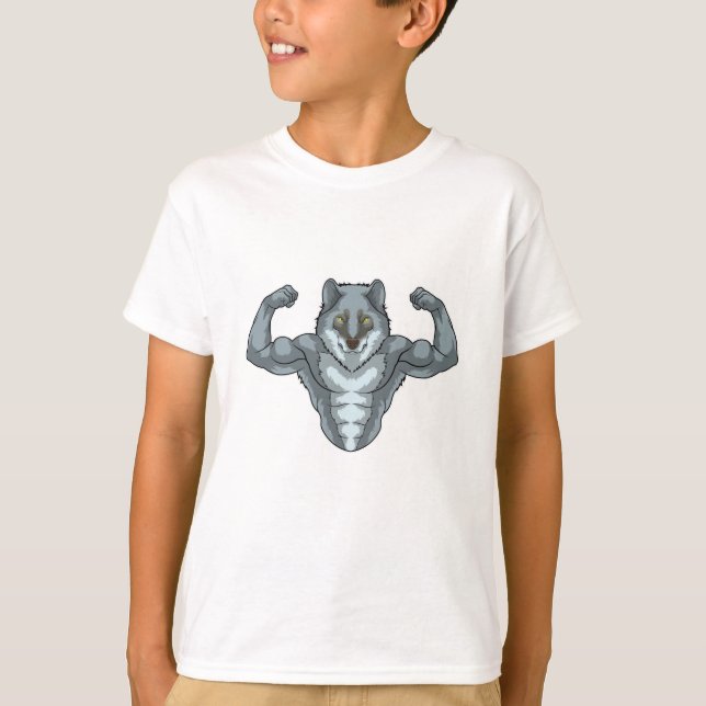 T-shirt Wolf comme Bodybuilder avec de grands Muscles (Devant)