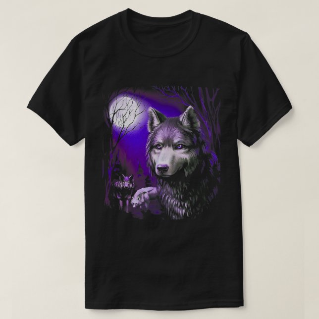 T-shirt Wolf Cool Wolfs Forêt Arbre Lune (Design devant)
