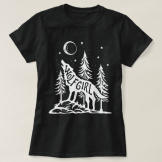 T-shirt Wolf Girl Forest Howling Moon Graphic Tee