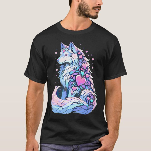 T-shirt Wolf Heart Valentine's Day Girl Women (Devant)