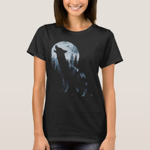 T-shirt Wolf Howling À La Forêt De Lune Faune Animale Natu