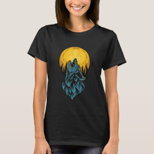 T-shirt Wolf Howling À Pleine lune Mountain Nature