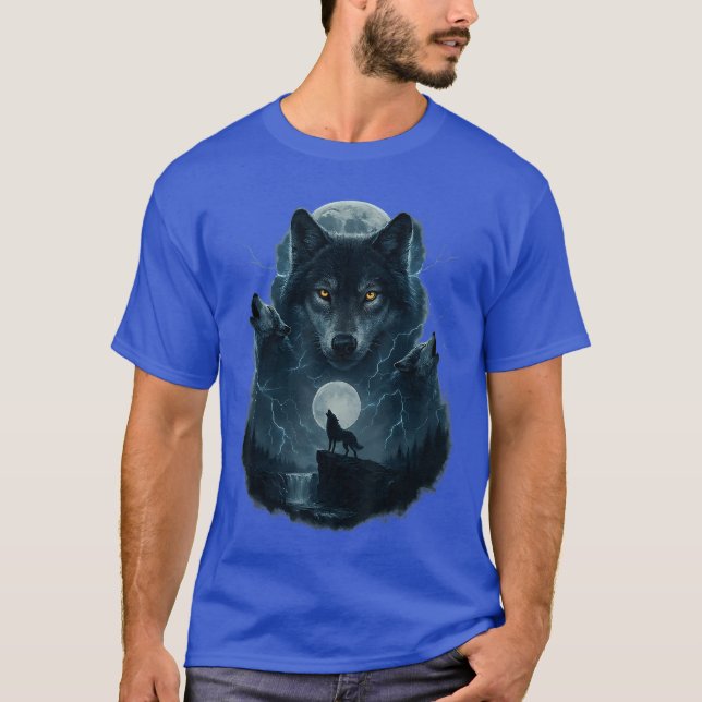 T-shirt Wolf Howling at Moon Graphic Tees Men Wolves (Devant)