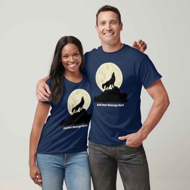 T-shirt Wolf Howling at the Moon Illustration personnalisé (Unisexe)