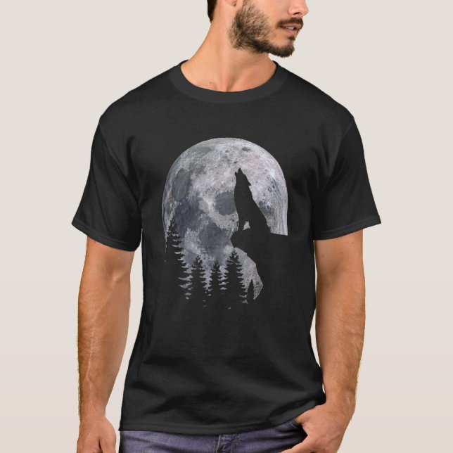 T-shirt wolf howling under the moon light (Devant)