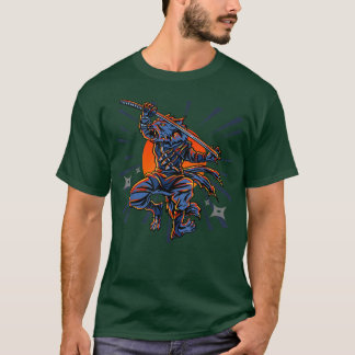 T-shirt Wolf Ninja Samurai Sword Martial Arts Vintage Japo