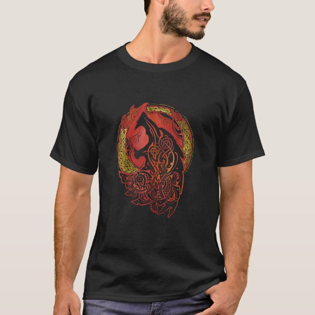 T-shirt Wolf - Nordic Knotwork Design - Feu (Devant)