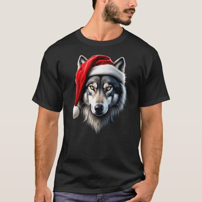 T-shirt Wolf Santa Christmas Funny New Year Xmas Party Chr (Devant)