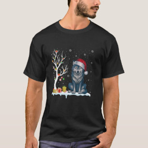 T-shirt Wolf Santa Hat Festif Arbre Lumière Pajama de Noël