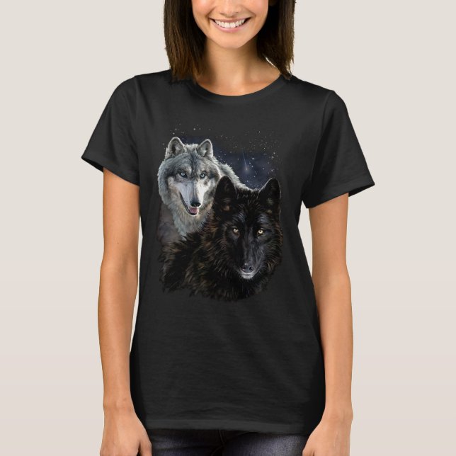T-shirt Wolf Star Wolves Wild Moon Stars Loyal Gray Wolf (Devant)