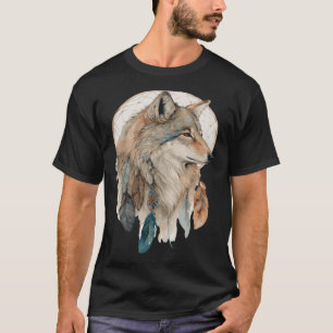 T-shirt Wolf Tribal Watercolor Loup Dream Catcher