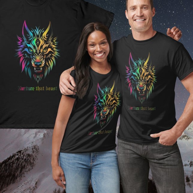 T-shirt Wolf visage coloré aérographe Poudre qui bête (Créateur téléchargé)