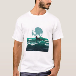 T-shirt Wolf Wave Art - Ukiyo-e Moonlight Design