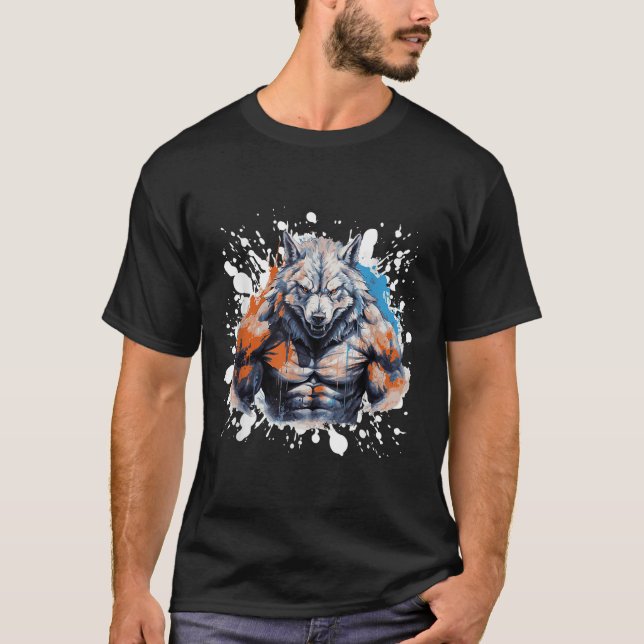 T-shirt Wolf Workout Gym Fighter Bodybuilder  (Devant)