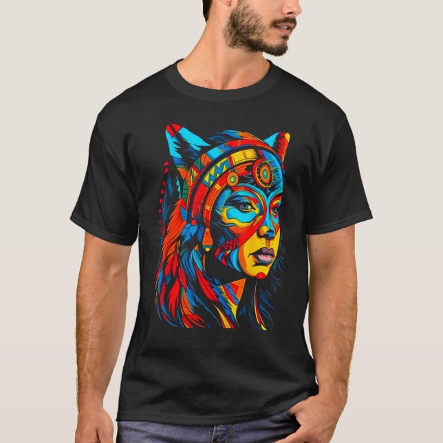 T-shirt Woman Wolf Head Native American Creative (Devant)
