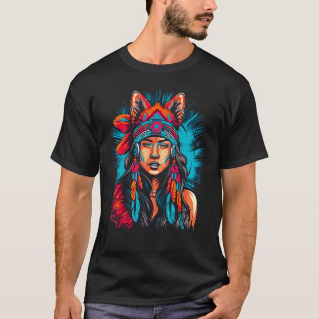 T-shirt Woman Wolf Head Native American Intuitive (Devant)