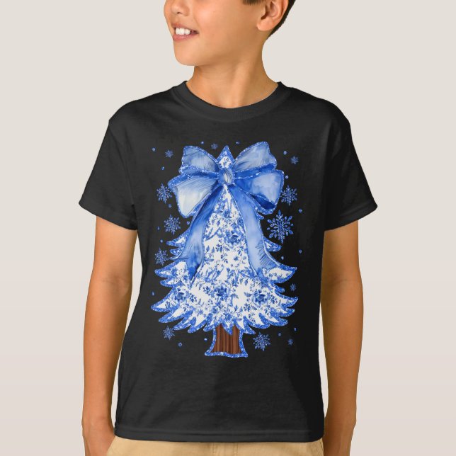 T-shirt Women Christmas Tree Chinoiserie Blue Floral Coque (Devant)