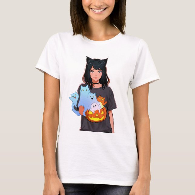 T-shirt women halloween ,Cat Shirt ,Cute Cat Lovers Shirt  (Devant)