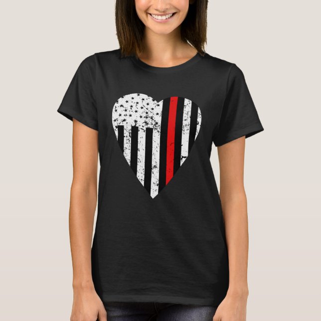 T-shirt Women s Firefighter Wife Thin Red Line Hear (Devant)