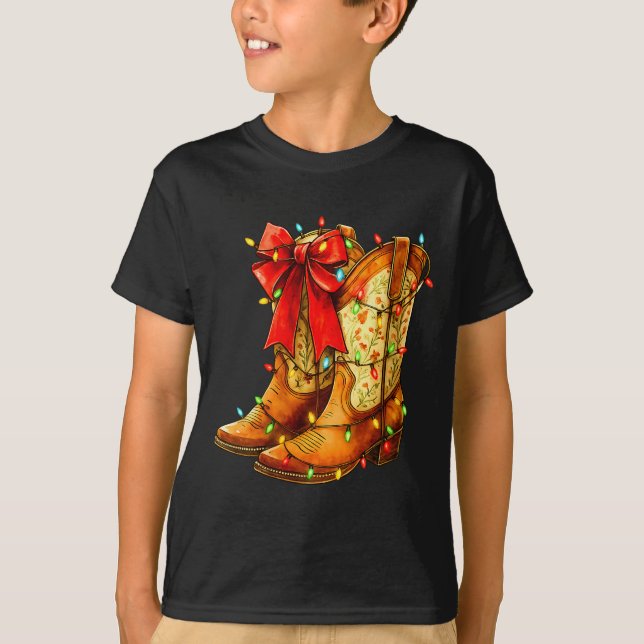 T-shirt Womens Christmas Coquette Bow Cowgirl Boots Wester (Devant)